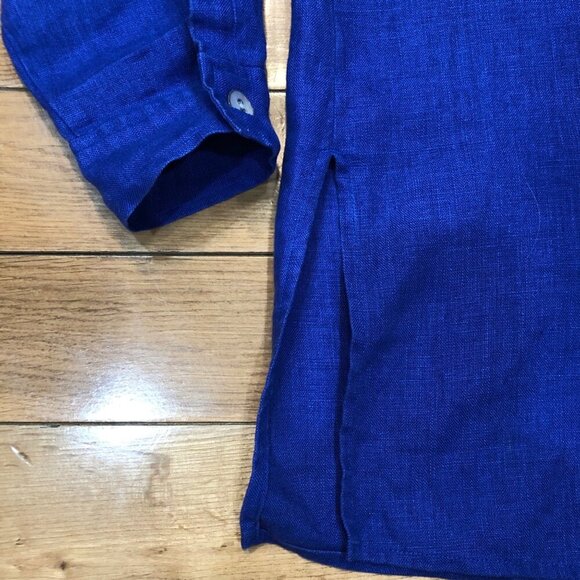 Chico's 100% Linen Button Front Long Sleeve Blue Tunic Size 1 - Picture 8 of 10
